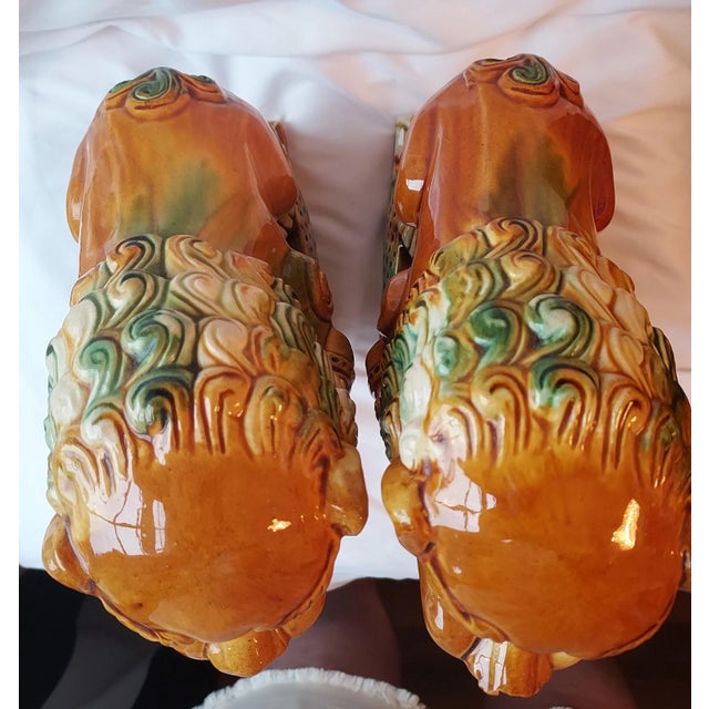 Chinoiserie 1970s Colorful Ceramic Foo Dogs - a Pair For Sale - Image 3 of 13
