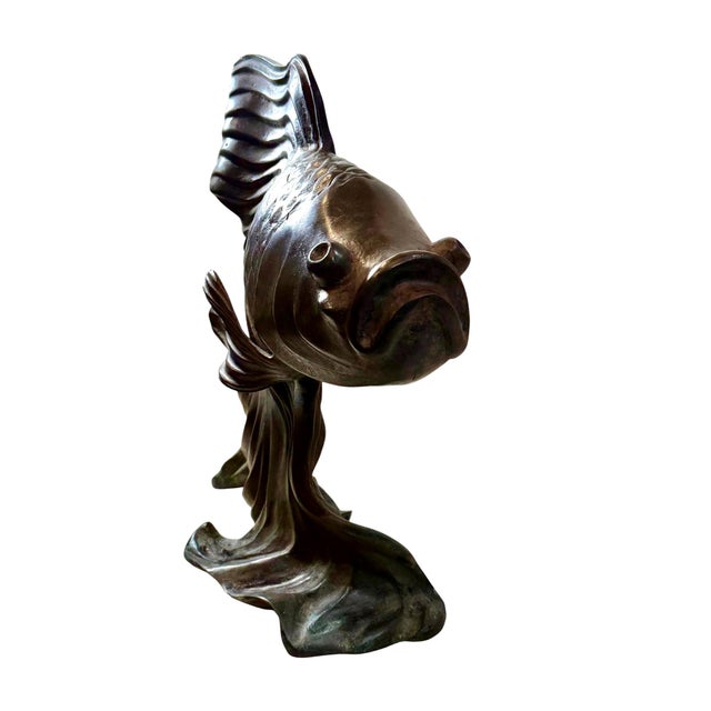 Coastal Vintage Bronze Fantail Goldfish Sculpture For Sale - Image 3 of 7