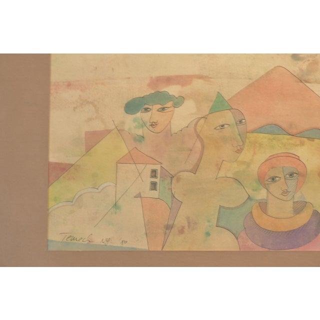 Watercolors, Gunther Temech, NY 1980 on Japanese Paper, Framed Under Glass For Sale - Image 4 of 6