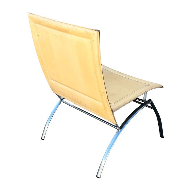 1990s 1990s Postmodern Italian Leather “Waist” Side Chrome Tublar Lounge Chair For Sale - Image 5 of 7