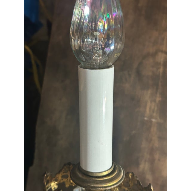 1850s Cornelius Style Brass Floral Basket Girandole Mantel Lamps - Pair For Sale - Image 9 of 11
