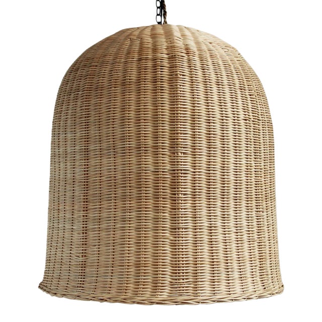 Raw Wicker Dome Pendant Light XL For Sale