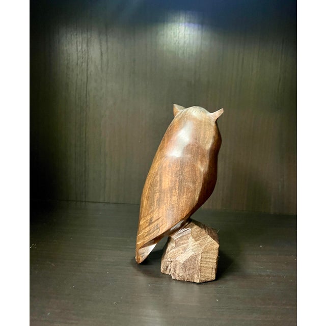 1970s Wooden Wise Owl Statue Carved From a Single Piece of Ironwood For Sale In Orlando - Image 6 of 8