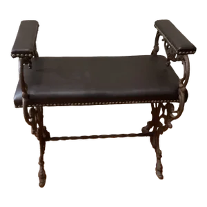 Early 20th Century Cast Iron Bench With Arms and Griffin Heads New Textile Original Cap Nails
