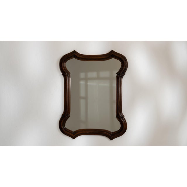 Mid 20th Century 20th Century France Rich Walnut Brown Carved Wood Scalloped Mirror For Sale - Image 5 of 7