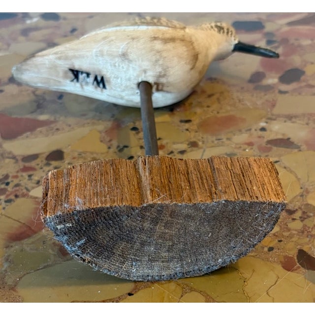 Wood Vintage Hand Carved and Painted Wooden Shorebird, Folk Art, Signed Wek For Sale - Image 7 of 7