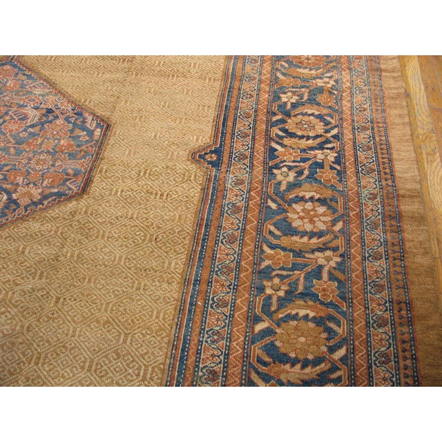 Tan Elegant Tan and Blue Color With Unique Medallion Design Antique Serab Rug For Sale - Image 8 of 12