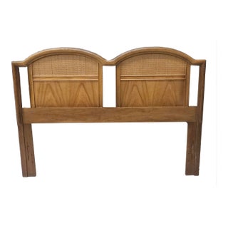 Dixie Furniture Italian Tuscan Style Stained Walnut & Cane Full Size Headboard For Sale