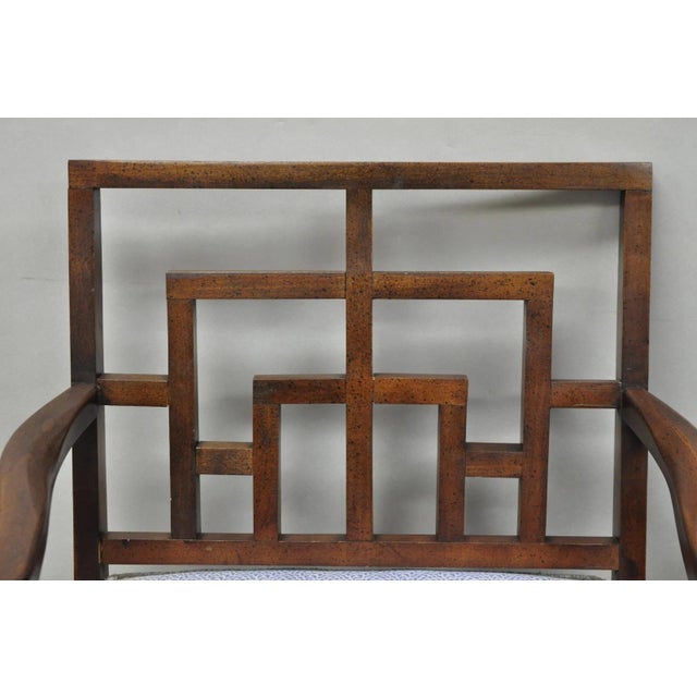 Vintage Chinese Chippendale James Mont Style Fretwork Lounge Arm Chairs - A Pair For Sale - Image 4 of 15
