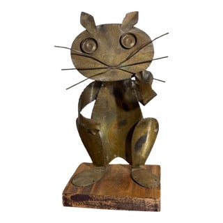 Vintage Midcentury Copper Cat Statue For Sale