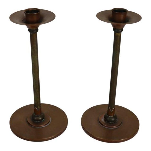 Copper Pair of Antique Roycroft Arts & Crafts Copper Candlesticks Signed C1920 For Sale - Image 8 of 10