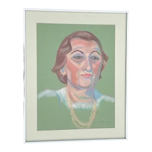 1980s Vintage Chalk Self Portrait, Framed