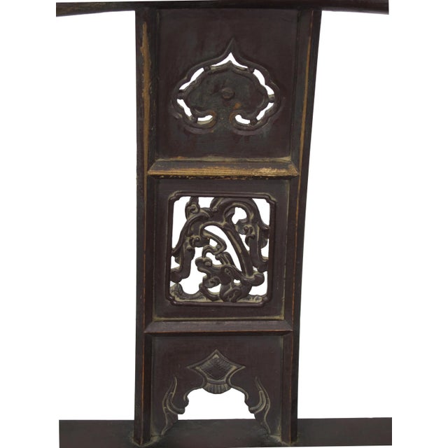 Black Antique Chinese Armchair With Carved Back and Rim - a Pair For Sale - Image 8 of 10