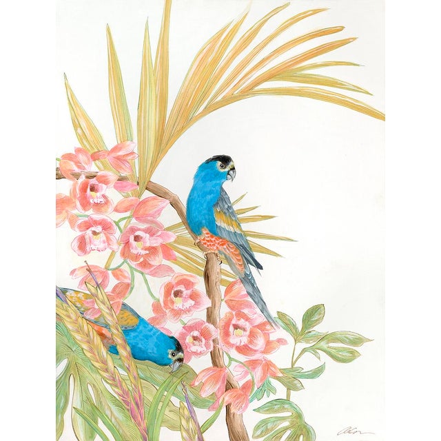 Chinoiserie "A Parrot's Life for Me" Bird Art Painting by Allison Cosmos in Chinoiserie Style For Sale - Image 3 of 3