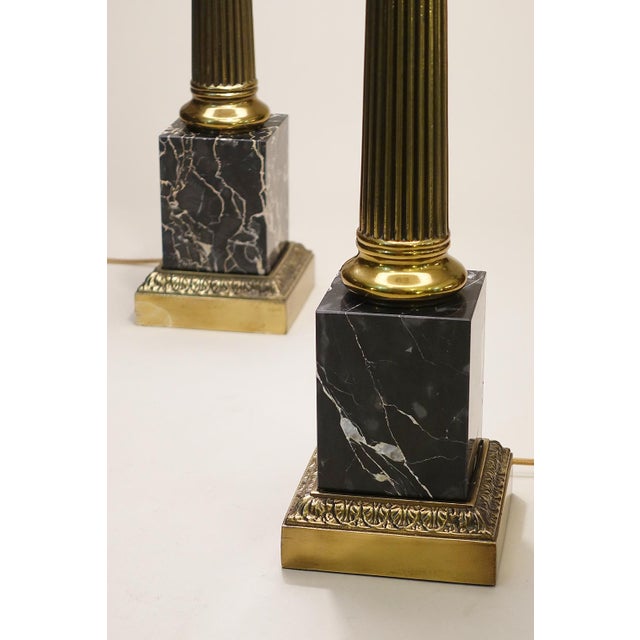 1960's Westwood Neoclassical Hollywood Regency Corinthan Column Marble Brass Table Lamps - a Pair For Sale In Los Angeles - Image 6 of 11