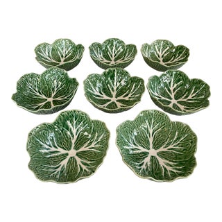 Bordallo Pinheiro Green Cabbage Bowls - Set of 8 For Sale