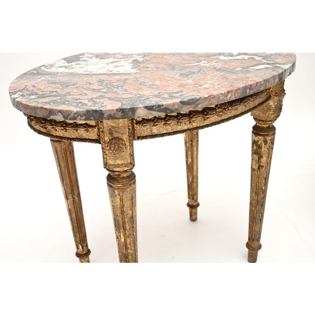 Antique French Marble Top Gilt Wood Side Tables, 1900, Set of 2 For Sale - Image 6 of 8