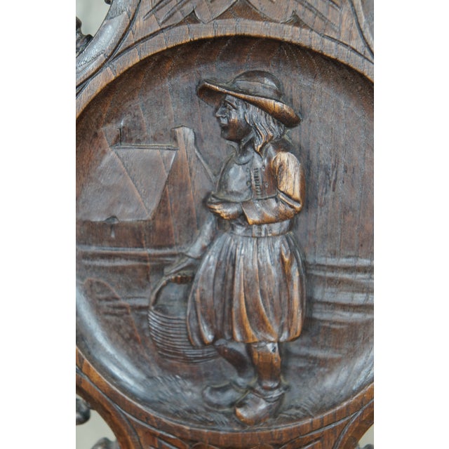 Antique 19th Century French Breton Brittany Figural Carved Chestnut Dining Chairs - Set of 6 For Sale - Image 4 of 12