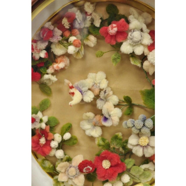 Victorian Early 20th Century Victorian Oval Mahogany Shadow Box Frame Felt Cotton Flower Mourning Wall Wreath For Sale - Image 3 of 11