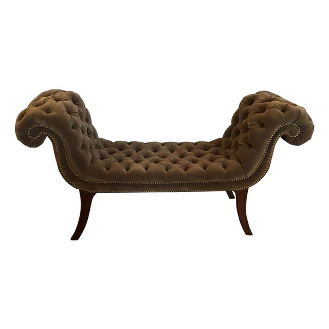19th Century English Regency Velvet Tufted Bench For Sale