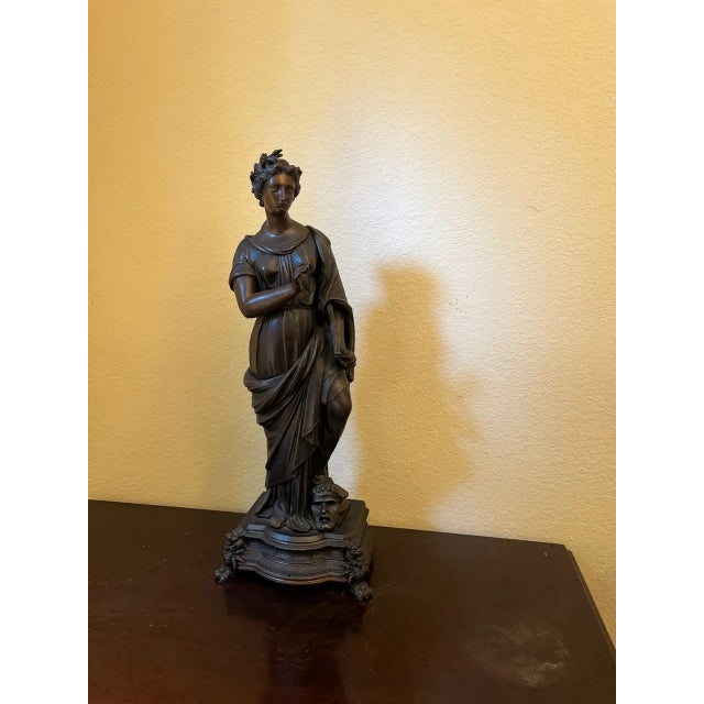 Mid 20th Century Large Neoclassical Allegorical Figure With Tragedy Mask, Bronze-Finished Spelter Sculpture For Sale - Image 12 of 18