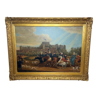 Large Mid 19th Century Oil Painting King George III Returning From Hunting Before Windsor Castle After James Pollard (1792–1867) For Sale