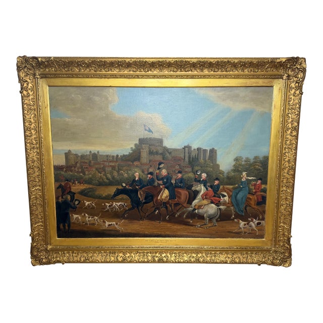 Large Mid 19th Century Oil Painting King George III Returning From Hunting Before Windsor Castle After James Pollard (1792–1867) For Sale