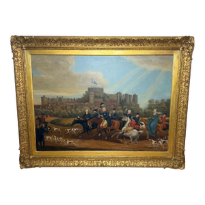 Large Mid 19th Century Oil Painting King George III Returning From Hunting Before Windsor Castle After James Pollard (1792–1867)