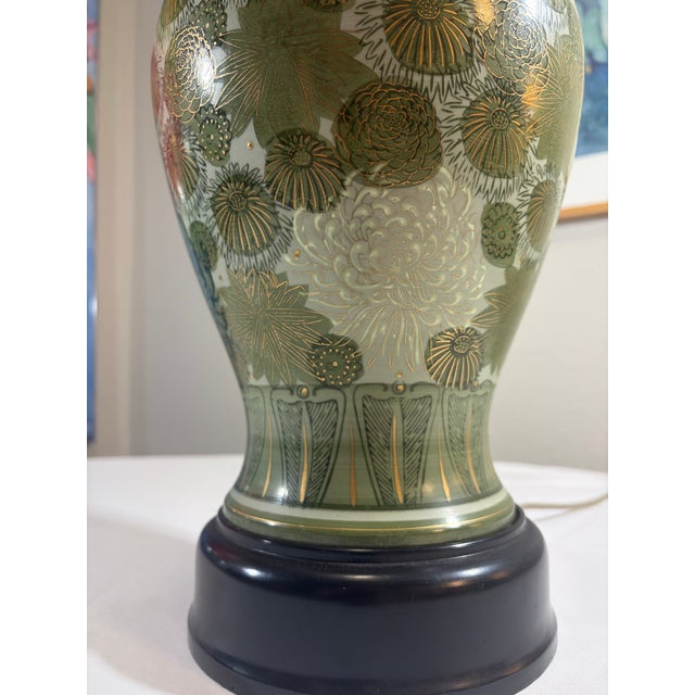 Vintage Japanese Fujita Kutani Celadon Ginger Jar Lamp Chrysanthemum For Sale - Image 11 of 12