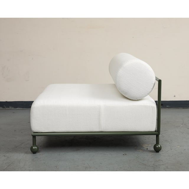 Metal Modern Outdoor Lounge Chair With Olive Green Stainless Steel Frame For Sale - Image 7 of 17