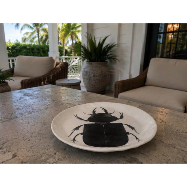 Vintage Studio Pottery Ceramic Beetle Motif Decorative Charger Plate For Sale - Image 11 of 12