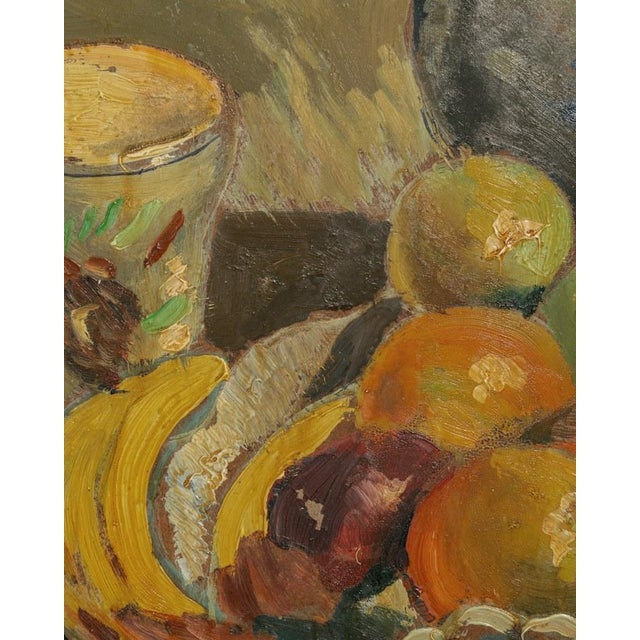 Early 20th Century Oil on Panel Still Life With Fruit and Vessels by L. R. In Wooden Frame For Sale - Image 5 of 10