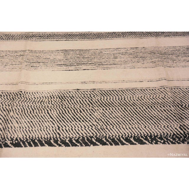 Textile Cream And Black Handmade Wool Pile Abstract Contemporary Modern Area Rug For Sale - Image 7 of 7