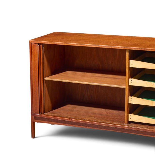 Wood Dux Style Mid Century Walnut Tambour Door Credenza For Sale - Image 7 of 9