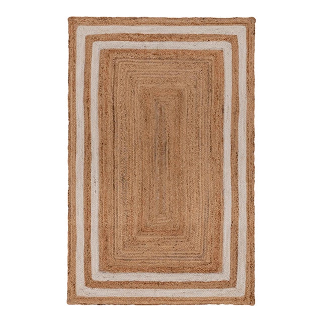 White Border Rectangle Jute Handmade Rug 3'x5' Ft. For Sale