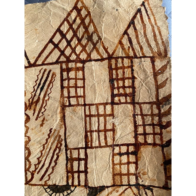 Mid 20th Century Large Fijian Masi Tapa Cloth With Hand Painted Geometric Kesa Motifs For Sale - Image 9 of 9