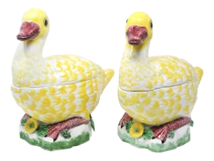 Vintage Palm Beach Regency Italian Yellow Duck Tureens - a Pair