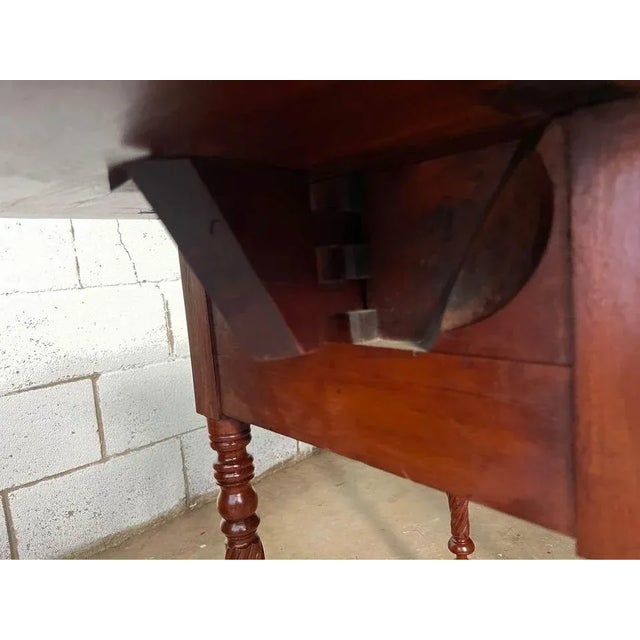 19th Century Antique Federal Style Flame Mahogany Carved Drop Leaf Side Table with Finished Back For Sale In Washington DC - Image 6 of 11