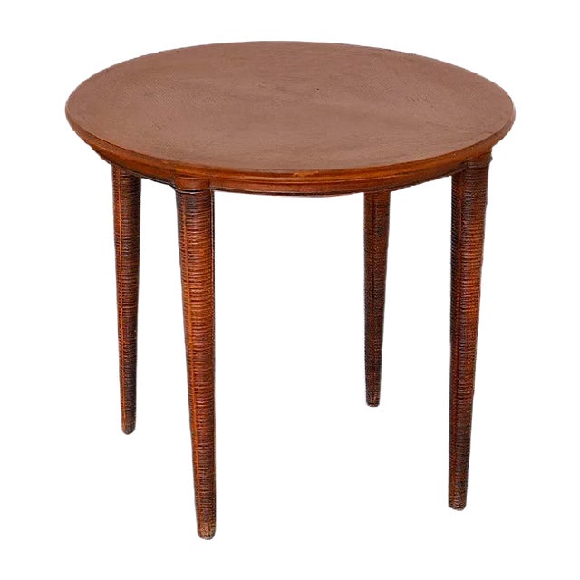Round Wooden Coffee Table on Four Legs with Machined Inlay, 1960s For Sale