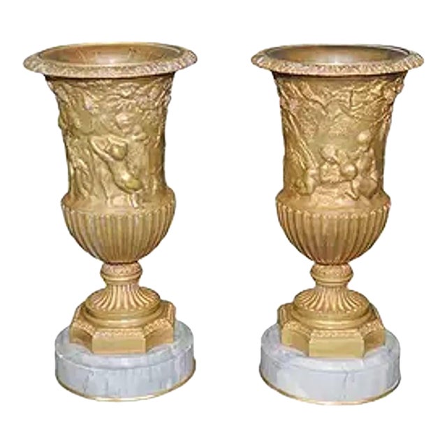 Pair of French Gilt Bronze Vases For Sale