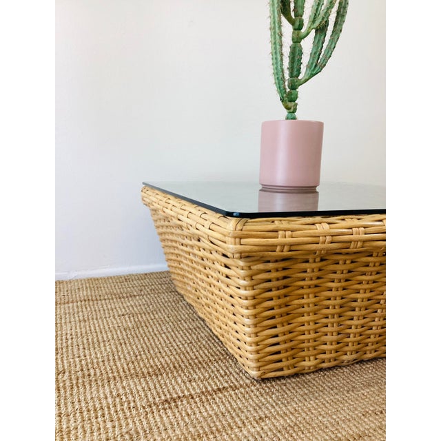 1980s Vintage 1980s Woven Rattan / Reed Square Coffee Table McGuire Style For Sale - Image 5 of 11