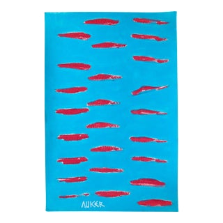 Original Painting by CL Auker, Abstract in Turquoise and Red For Sale