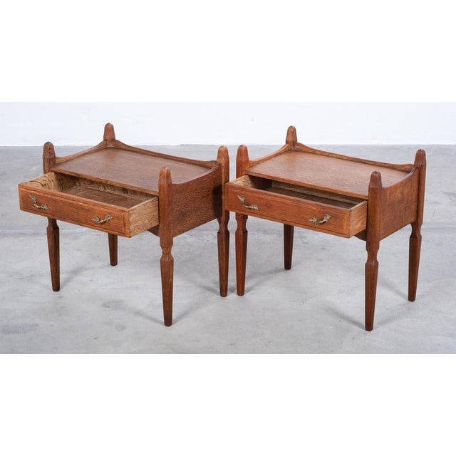 1970s Brutalist Oak Nightstands attributed to Henning Kjærnulf, 1970s, Set of 2 For Sale - Image 5 of 9