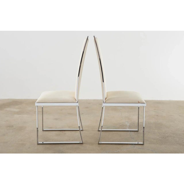 Metal Set of Six Pierre Cardin Flat Bar Chrome Dining Chairs For Sale - Image 7 of 13