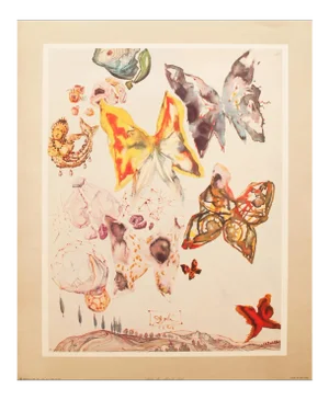 Rare 1951 After Dali, Original Period Butterflies Lithograph, the Mrs. Albert D. Lasker Collection