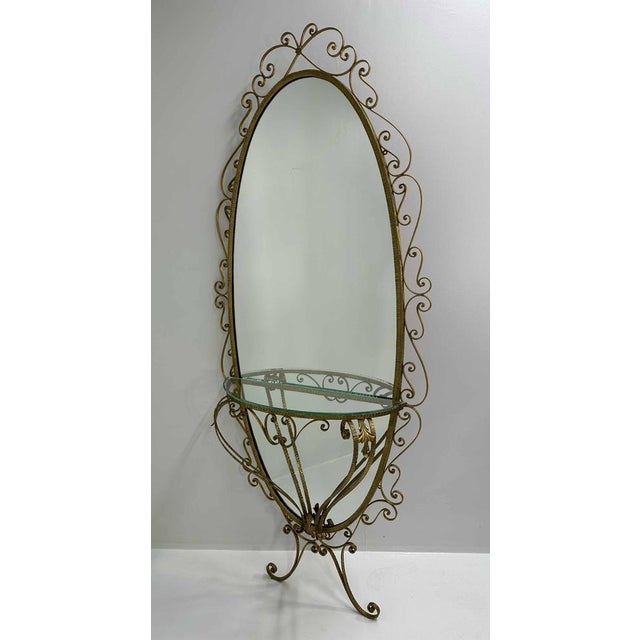 Italian Wall Mirror Console and Pouf attributed to Pierluigi Colli, 1960s, Set of 2 For Sale - Image 3 of 12