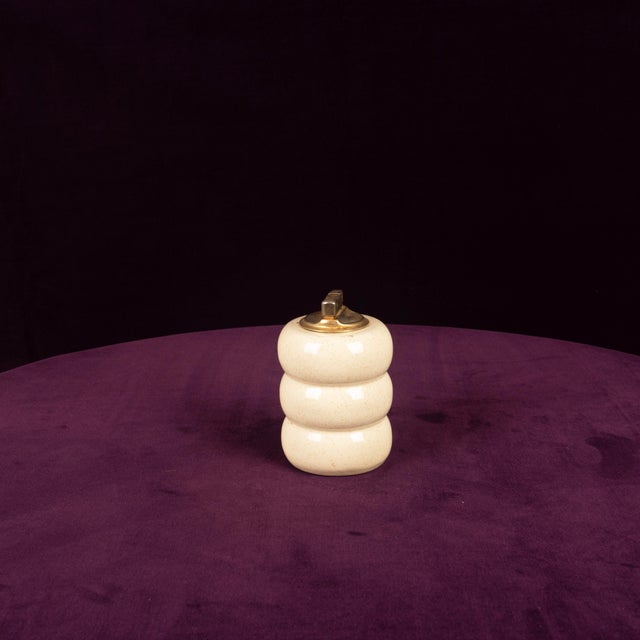 Cream Speckled Ceramic and Brass Table Lighter by Tommaso Barbi, 1970s For Sale - Image 3 of 15