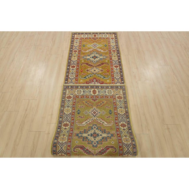 Kazak Runner 2’8” X 9’8” Green Wool Tribal Hand-Knotted Oriental Rug For Sale - Image 13 of 14