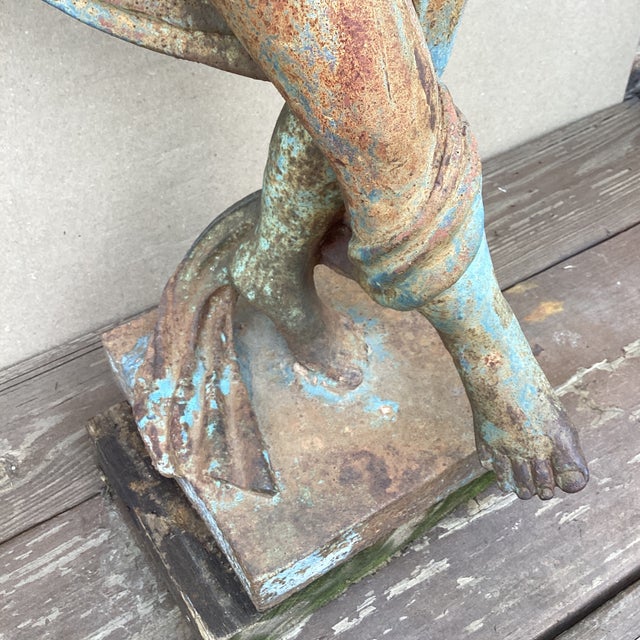 Early 20th Century Antique Large Iron Garden Statue " Dancing Nymph With Scarf" on Plinth For Sale - Image 5 of 12