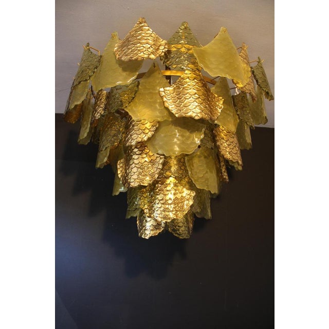 Green and Gold Murano Glass Chandelier with Scale Decoration, 2000s For Sale - Image 17 of 18